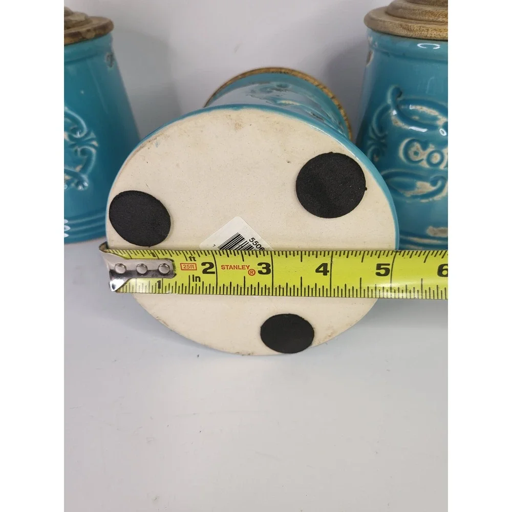 Vintage IMAX Provincial Turquoise Ceramic Canister Set 3pc Sugar Tea Coffee